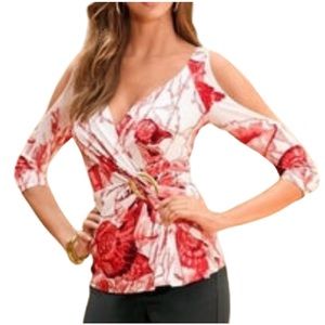 Boston Proper Cutout Sleeve Shell Print Top XXS